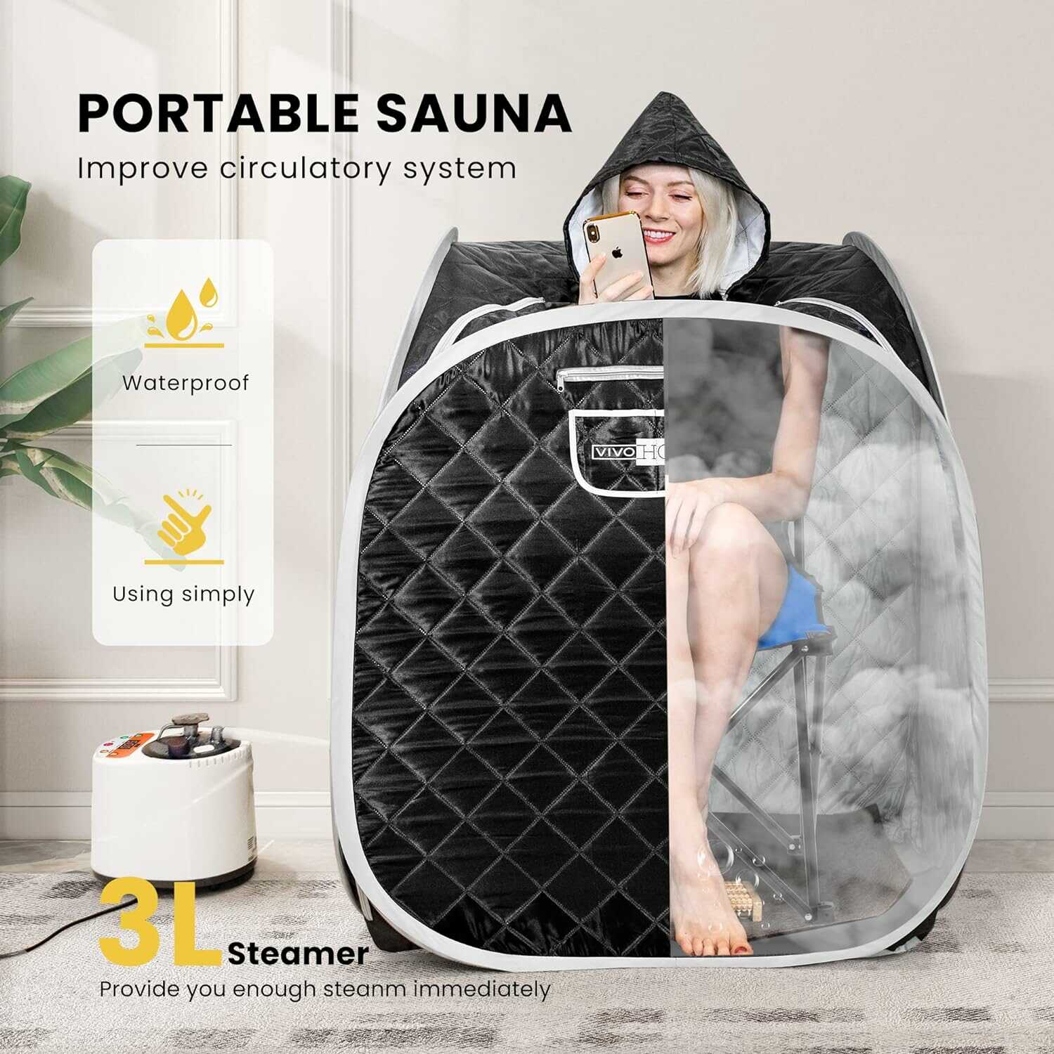 VIVOHOME Portable Personal Steam Sauna Spa