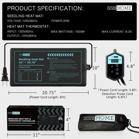 VIVOHOME Seedling Heat Mat and 40-108°F Digital Thermostat Controller Combo Set