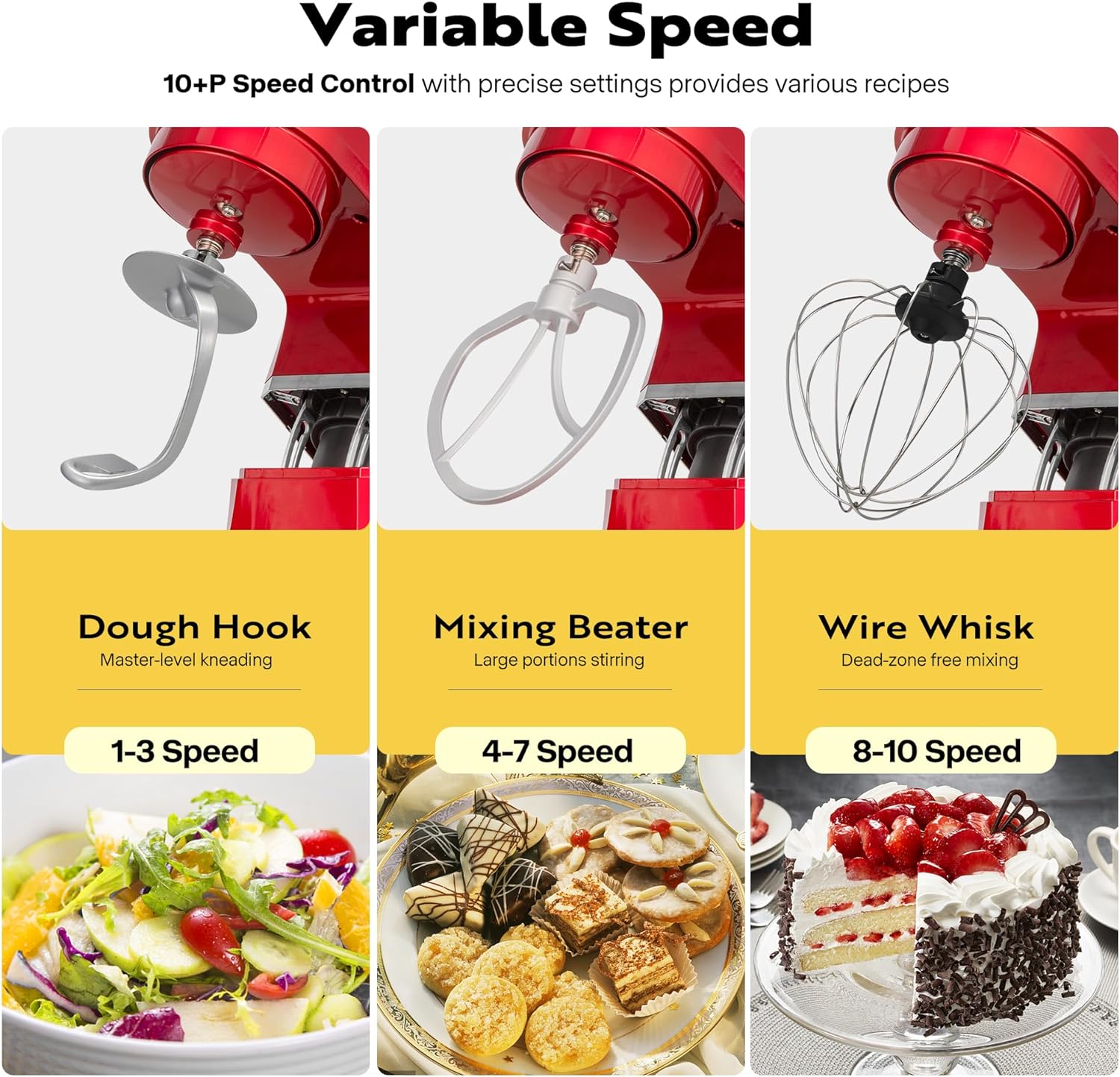 Stand Mixer, 8.5QT 8 in 1 Multifunctional Kitchen Electric Mixer with Dough  Hook, Whisk, Beater,Meat Grinder, Blender, Pasta attachment, 5-Speed with