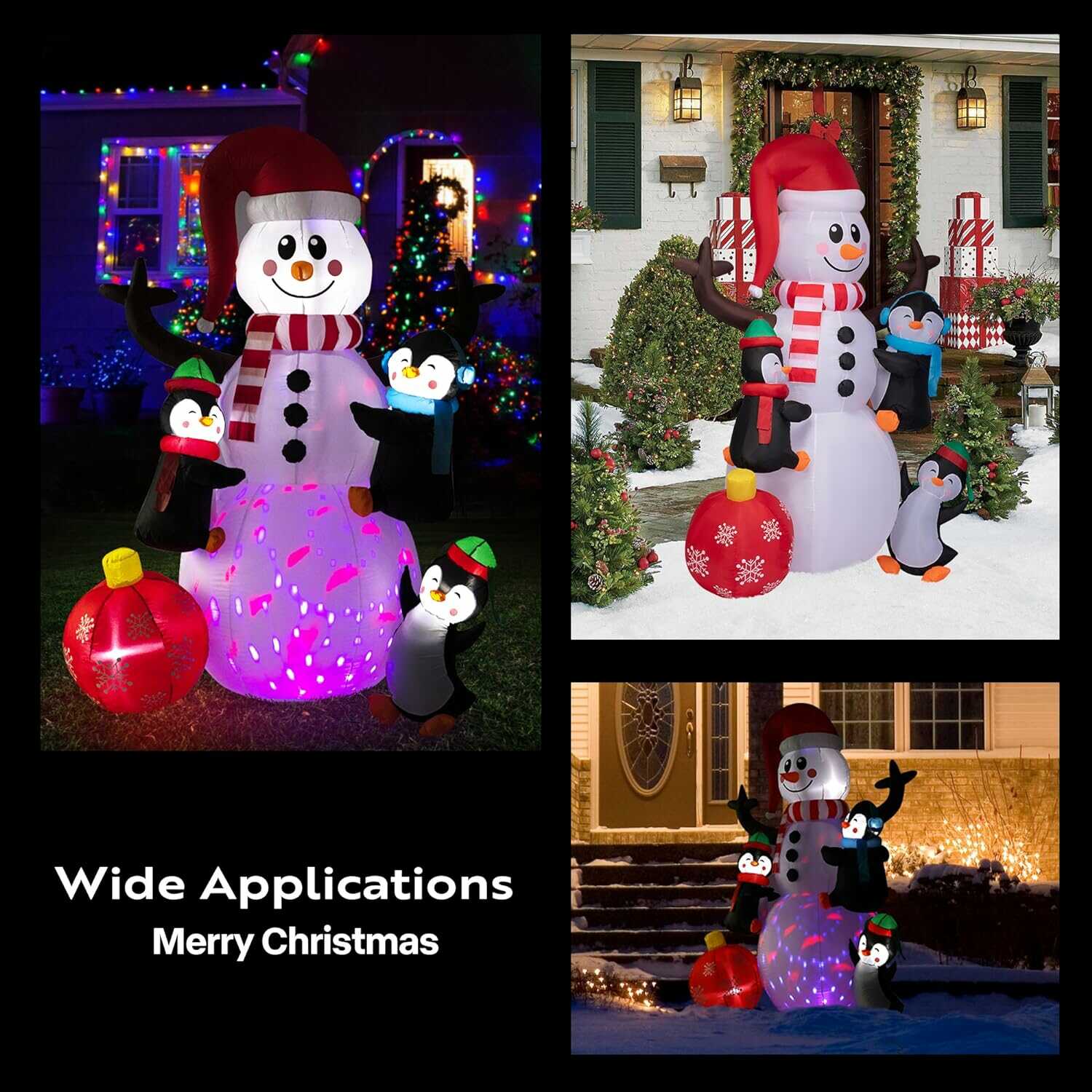 VIVOHOME 6ft Height Christmas Inflatable Snowman with Penguins and Ornment Colorful Rotating Led Lights