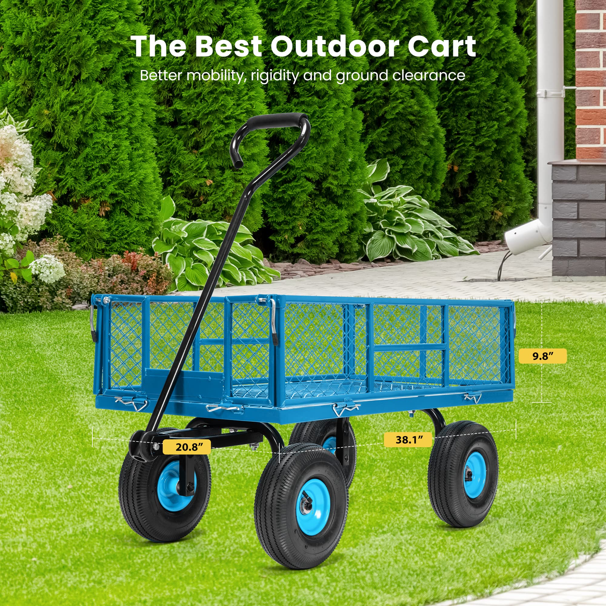 Mesh Steel Wagon Cart with Removable Sides Specstar Finish: Blue
