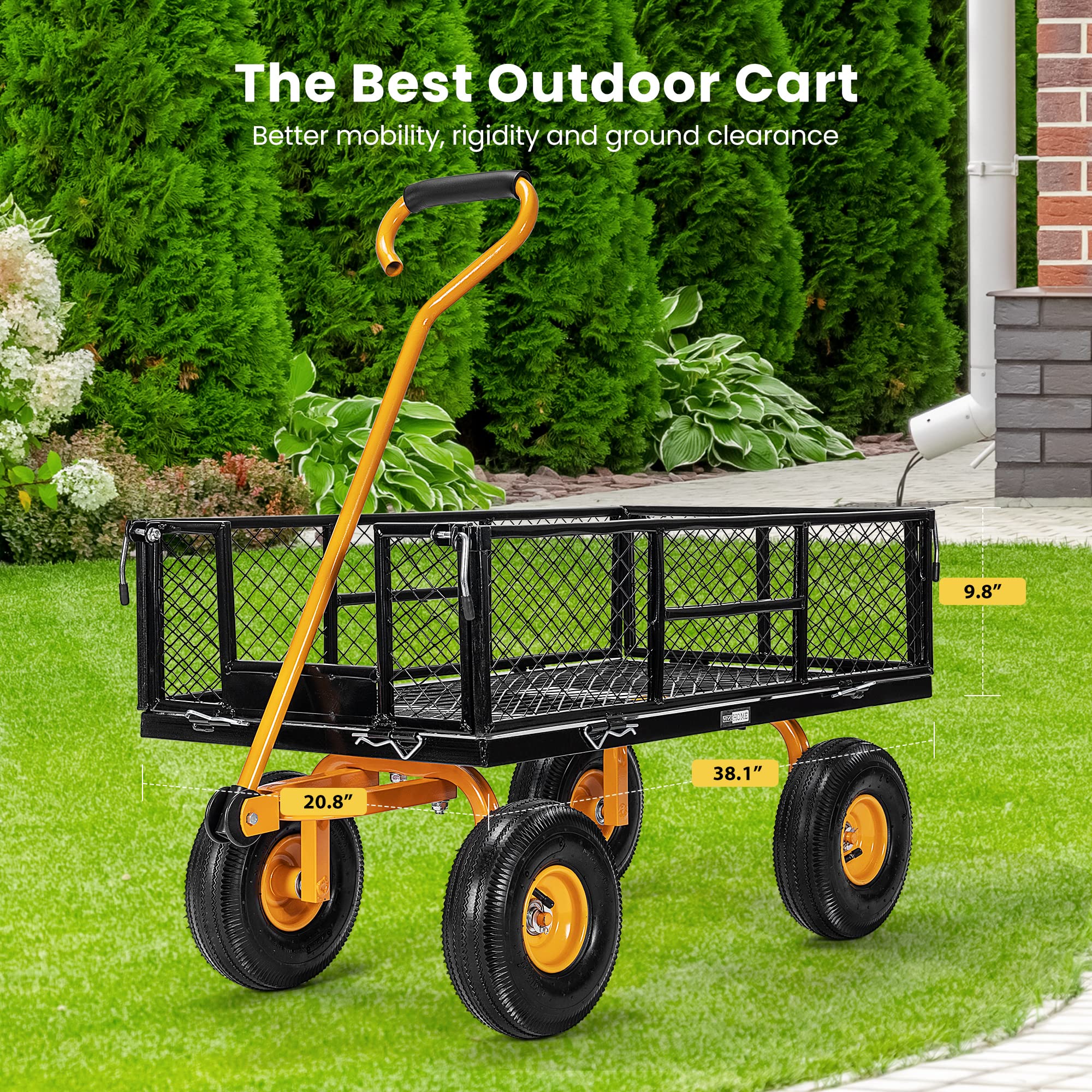 VIVOHOME 880 Lbs Steel Garden Cart Folding Utility Tool Wagon with Removable Sides, 6 Colors