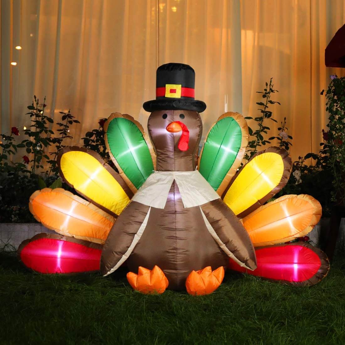 VIVOHOME 5ft Height Thanksgiving Inflatable LED Lighted Turkey with Hat Blow up Outdoor Lawn Yard Decoration