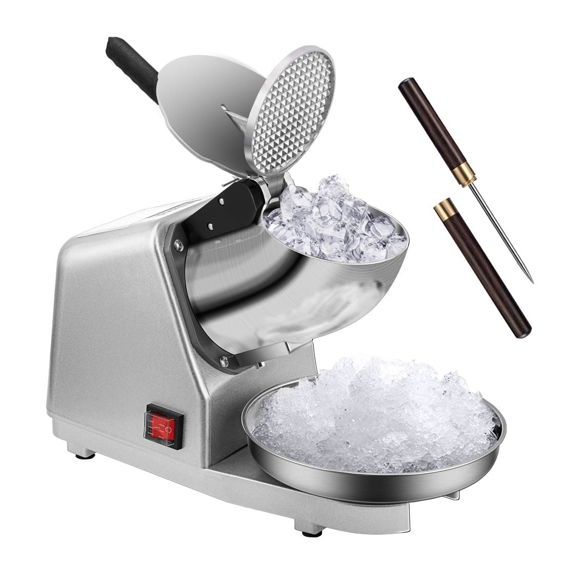 VIVOHOME Electric 4 Blades Ice Crusher Shaver Snow Cone Maker Machine Silver 210lbs/hr with Ice Pick for Home and Commercial Use