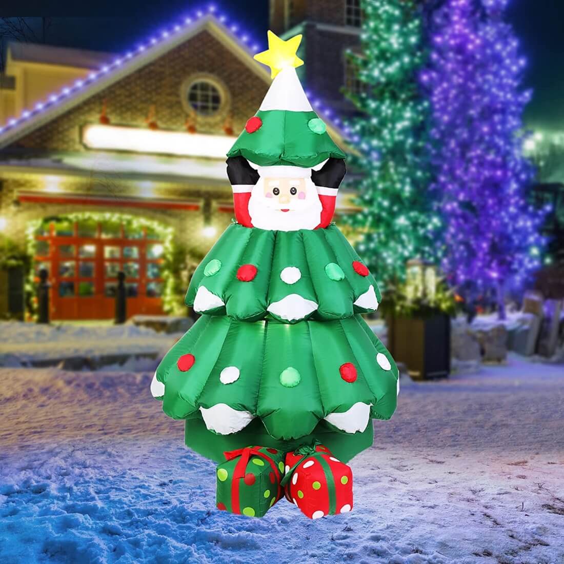 VIVOHOME 6ft Height Inflatable LED Lighted Christmas Tree with Pop up Santa and 2 Gift Boxes Blow up Outdoor Yard Decoration