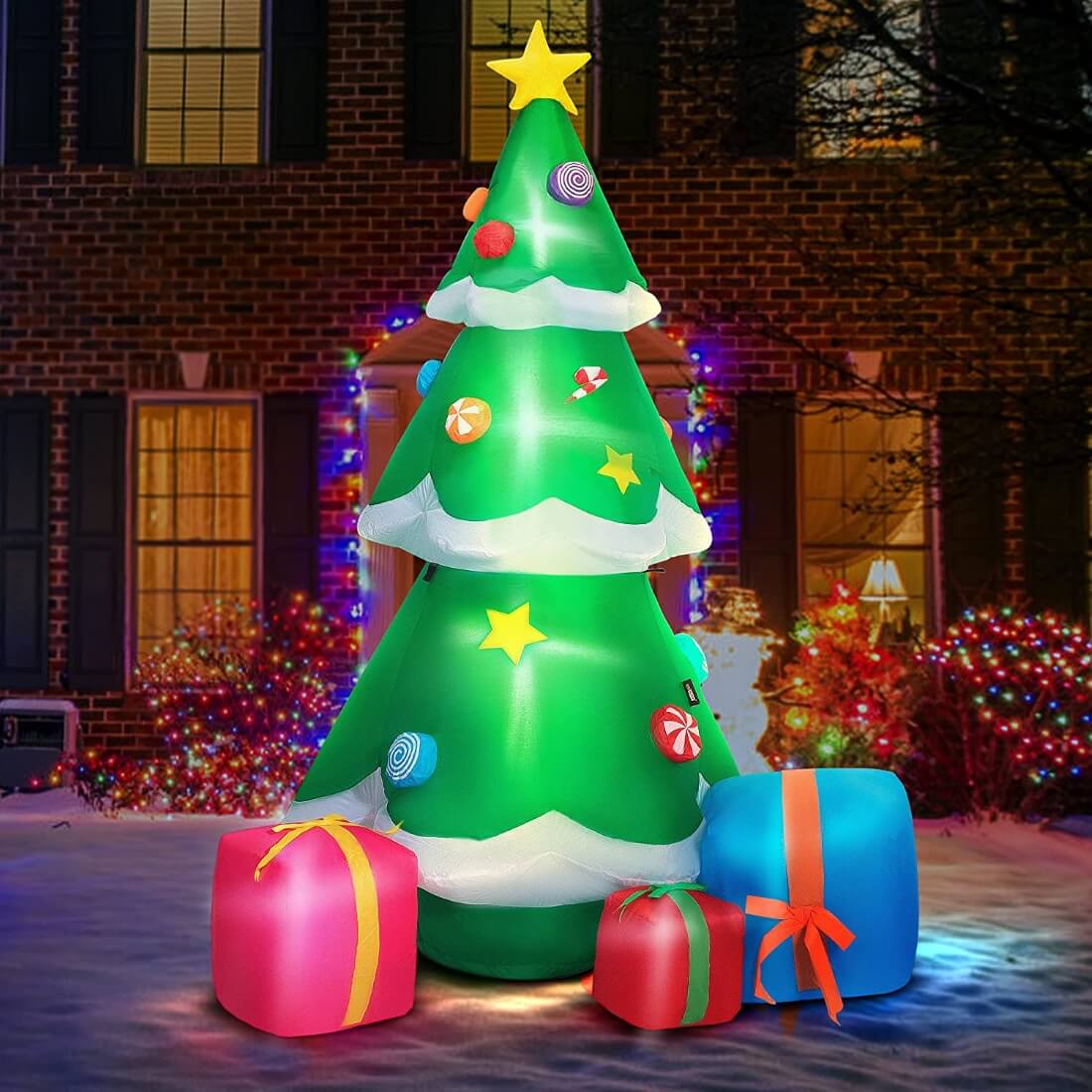  VIVOHOME 6ft Height Inflatable LED Lighted Christmas Tree with 3 Gift Boxes Candy Cane Stars and Ornaments