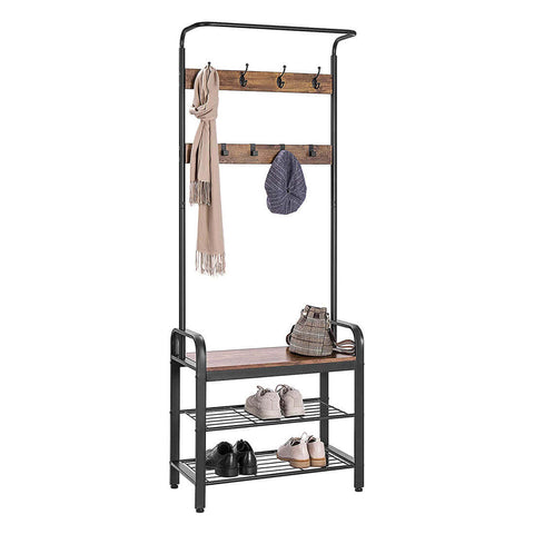 VIVOHOME 3-in-1 Entryway Hall Tree, Heavy Duty MDF Stand Coat Rack with Storage Bench, Industrial Wood Furniture with Stable Metal Frame, 8 Hooks