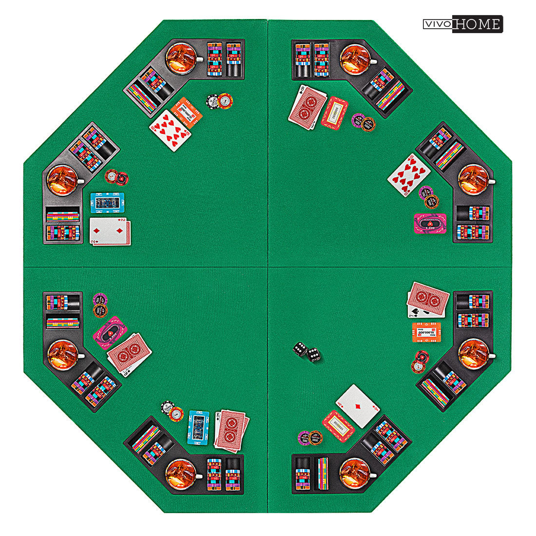 VIVOHOME Foldable 8-Player Texas Poker Card Tabletop Layout Portable Anti-Slip Rubber Board Game Mat