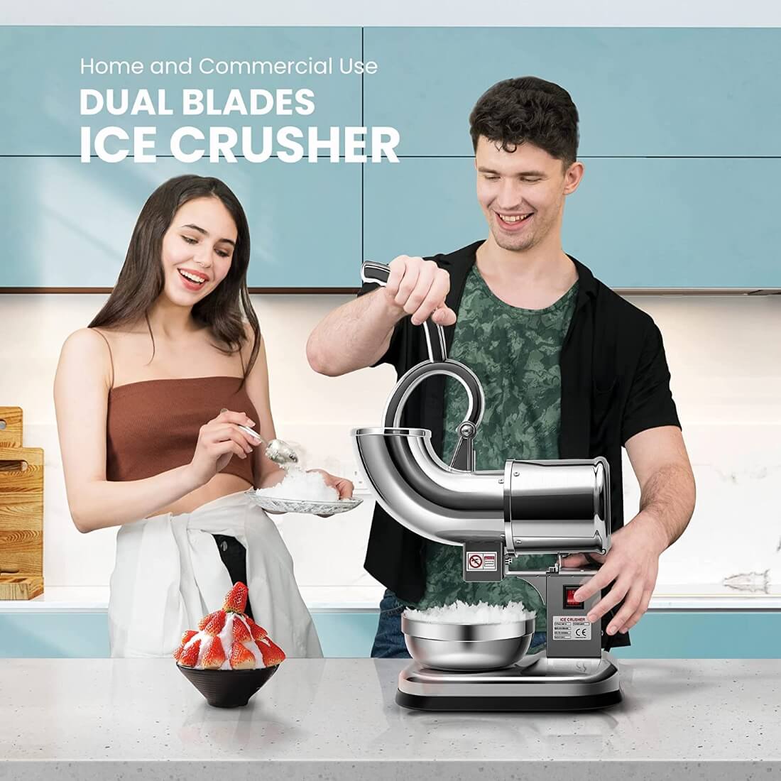 VIVOHOME Electric Dual Blades Ice Crusher Shaver Snow Cone Maker Machine Silver 440lbs/hr for Home and Commercial Use