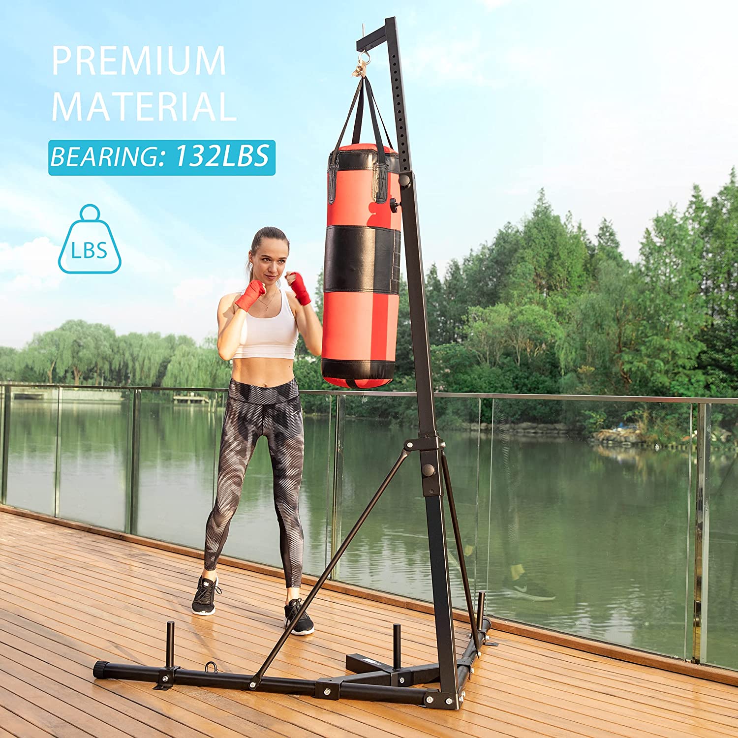 HOMCOM 155-205cm 3-IN-1 Freestanding Boxing Punch Bag Stand with Rotat