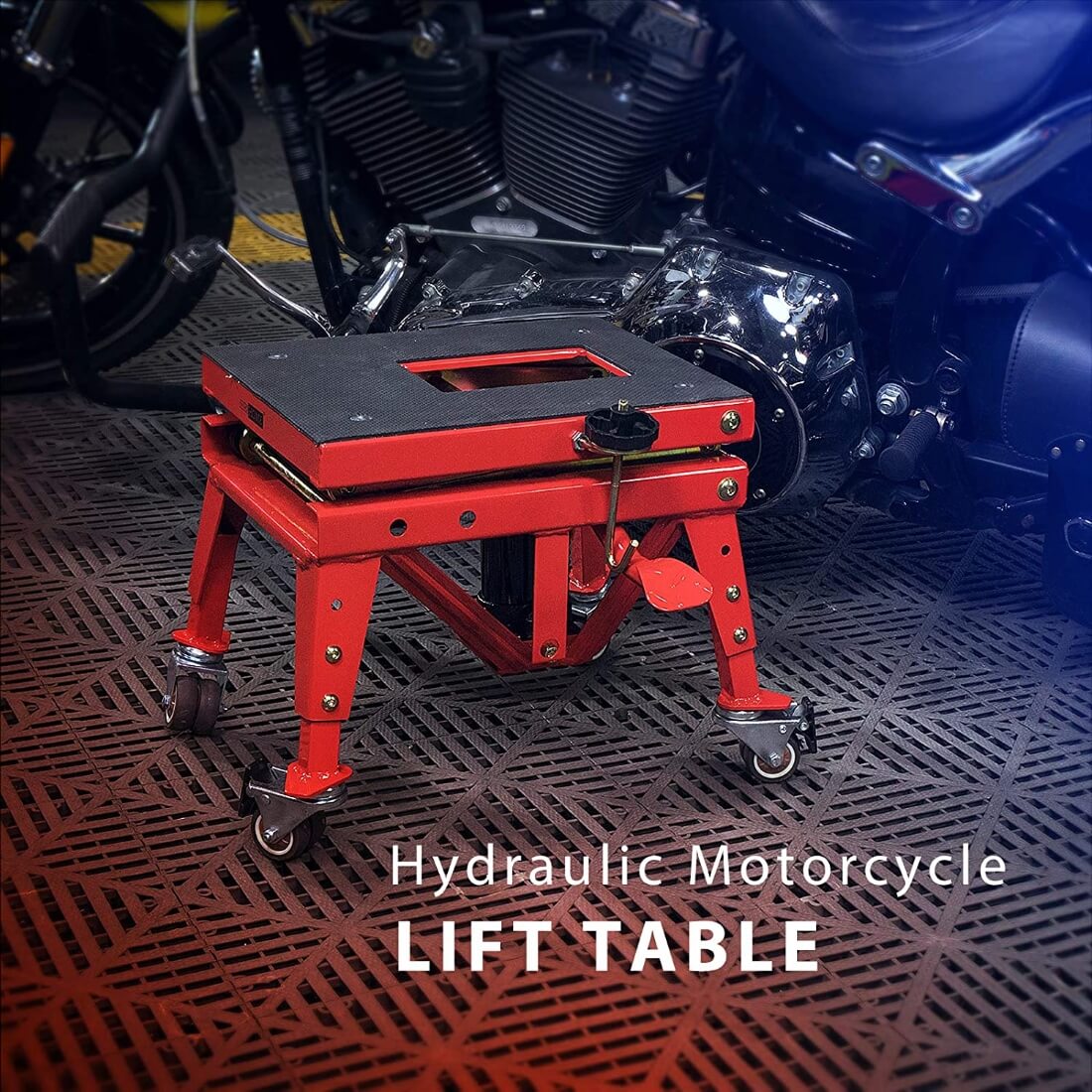 VIVOHOME 350 Lbs Heavy Duty Hydraulic Motorcycle Lift Table Foot Operated ATV Dirt Bike Scissor Jack Stand with 4 Wheels