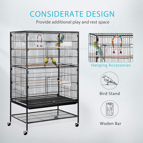VIVOHOME 53 Inch Large Bird Feeder Cage With Rolling Stand For Parrots Conures Lovebird Cockatiel Parakeets - VIVOHOME