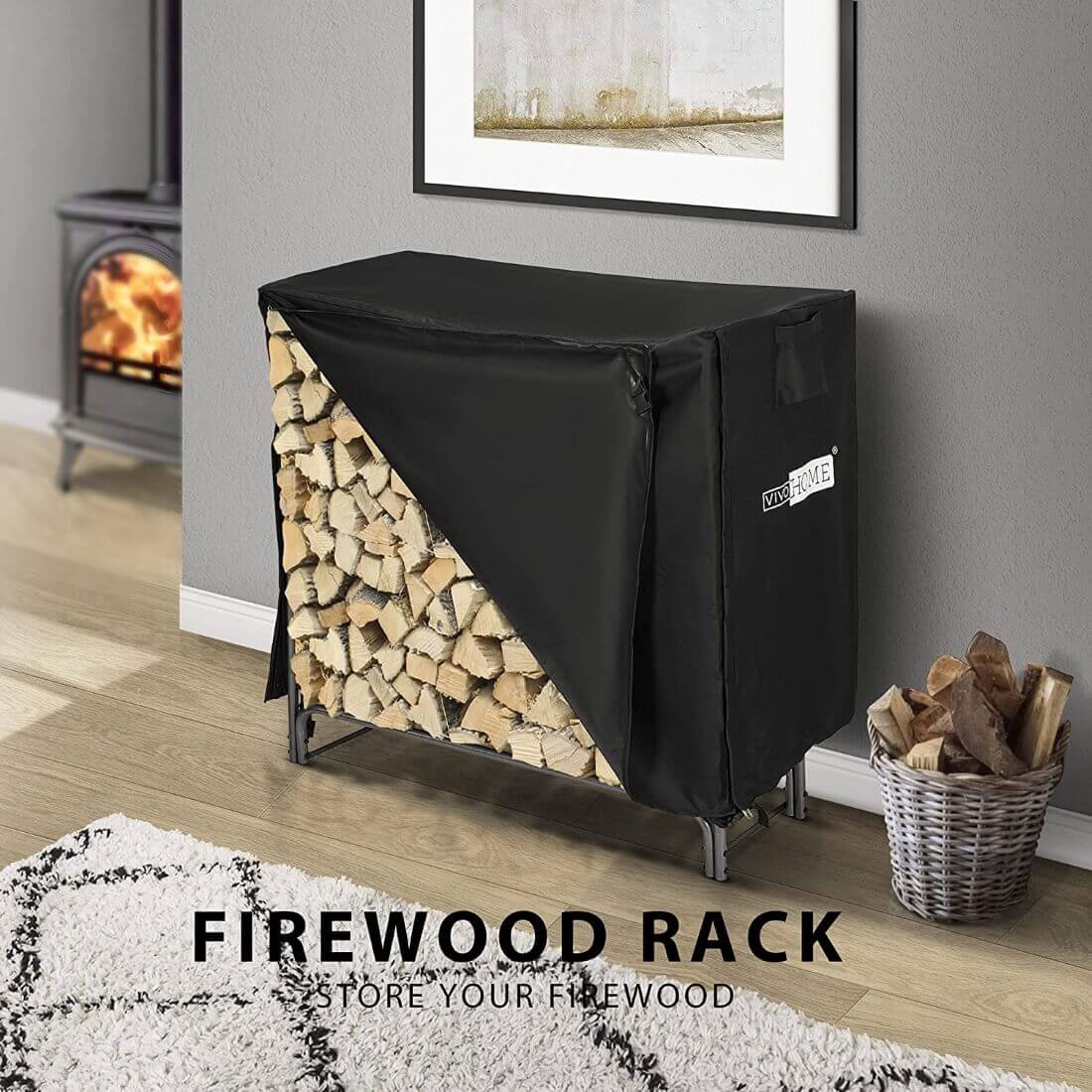 Fireplace Freestanding Wood Rack Black Iron Fireside Firewood Log