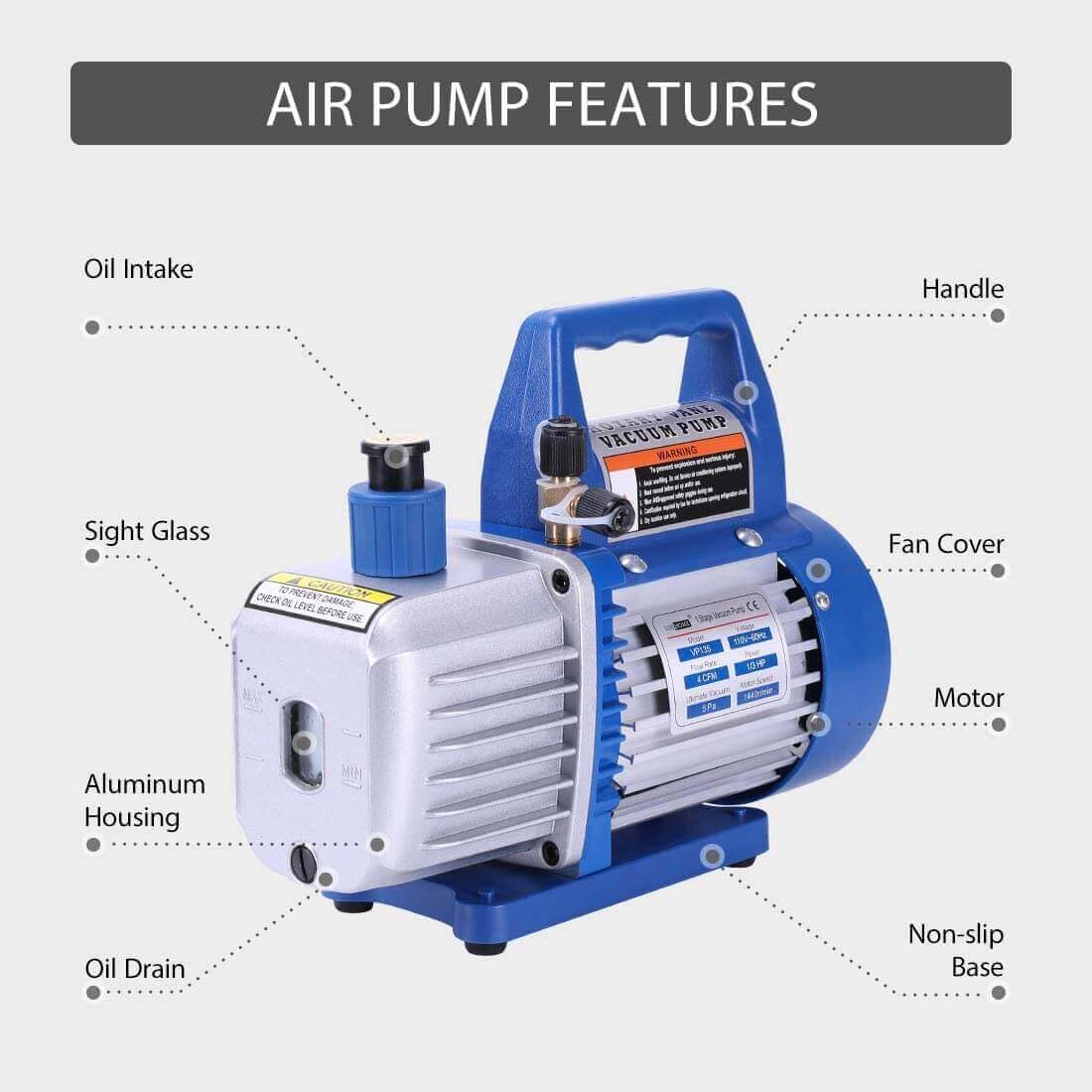 VIVOHOME 110V 1/4 HP 3.5 CFM Single Stage Rotary Vane Air Vacuum Pump with  Oil Bottle