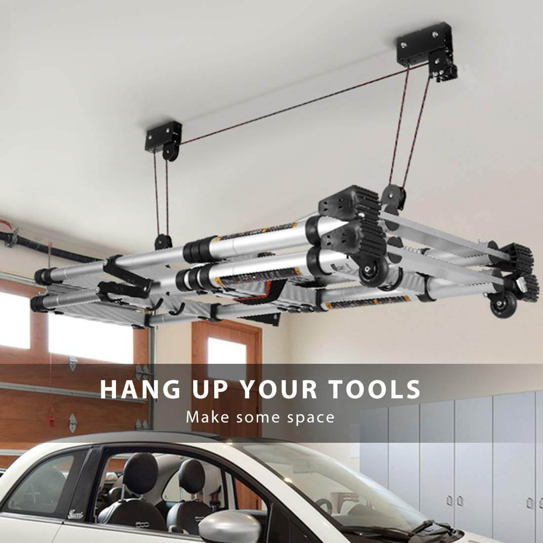 VIVOHOME Heavy Duty 2-Pack 125 Lbs Capacity Ceiling Mounted Bicycle Kayak Canoe Garage Storage Rack Lift Hoists with Pulley System Upgraded Edition