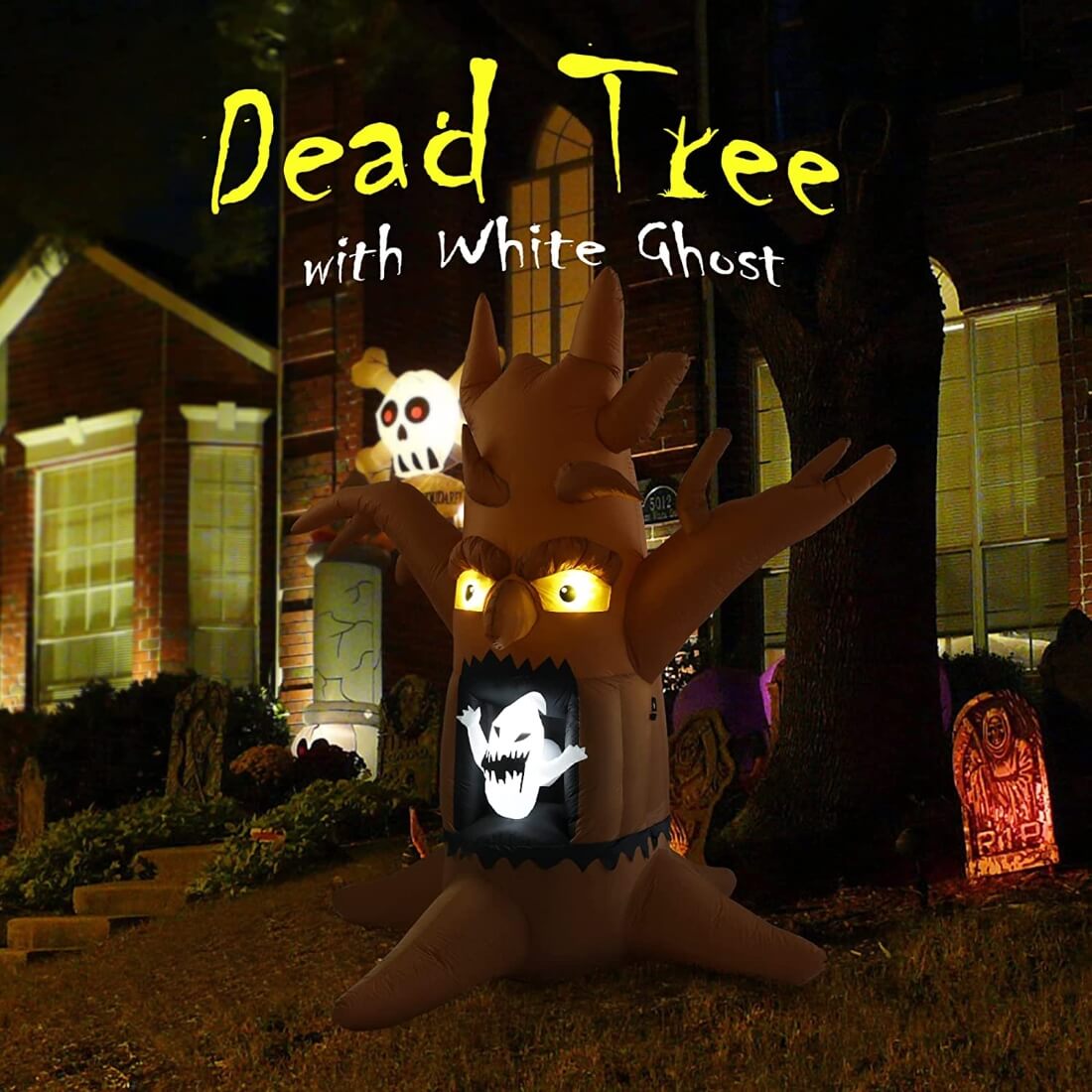 VIVOHOME 8ft Height Halloween Inflatable Dead Tree with White Ghost Blow up Outdoor Lawn Yard Decoration