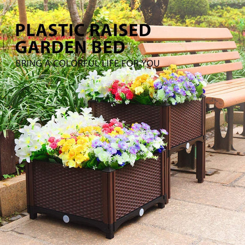  VIVOHOME Elevated Plastic Raised Garden Bed Planter Kit for Flower Vegetable Grow Brown Set of 2