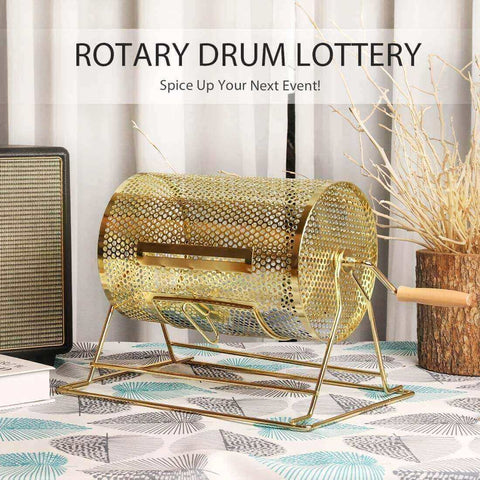 VIVOHOME 11 Inch x 8 Inch Brass Plated Raffle Drum Lottery Spinning Drawing with Wooden Turning Handle Holds 3000 Tickets