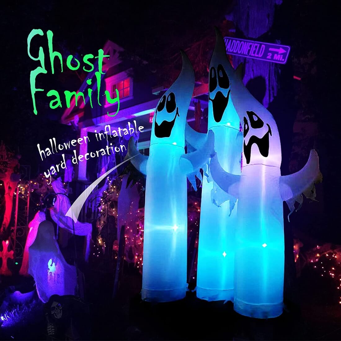 VIVOHOME 10ft Height Halloween Inflatable Ghost Family with Colorful Lights Blow up Outdoor Lawn Yard Decoration