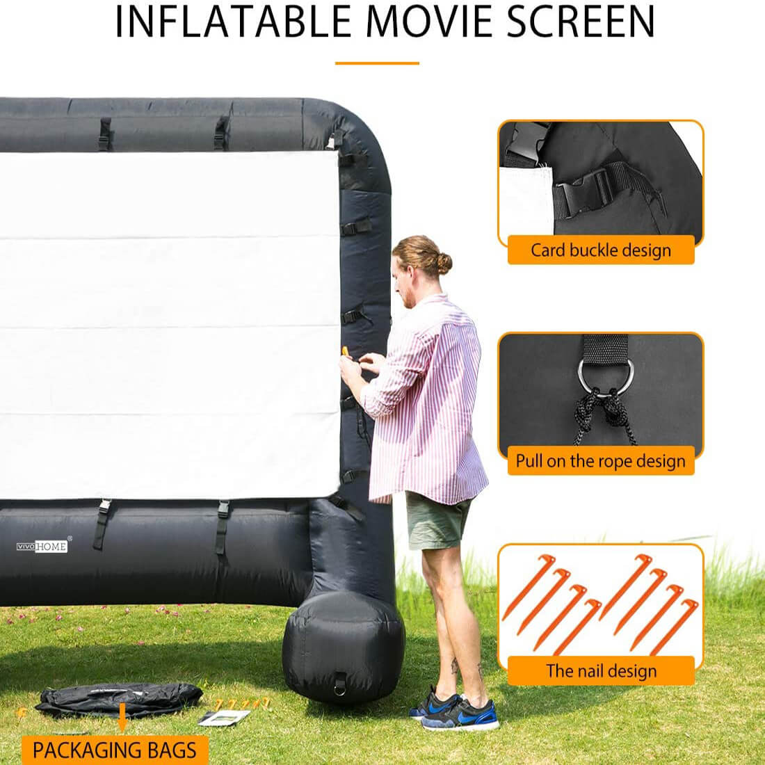 VIVOHOME 17 Feet Indoor and Outdoor Inflatable Blow up Mega Movie Projector Screen with Carry Bag for Front and Rear Projection