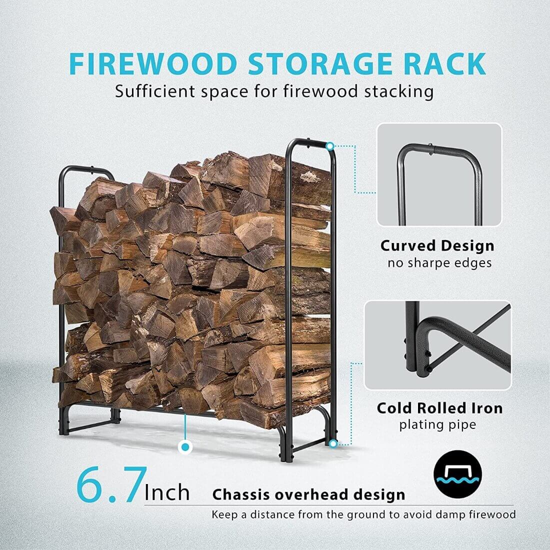 VIVOHOME 4ft Heavy Duty Indoor Outdoor Firewood Storage Log Rack with Cover Combo Set Black