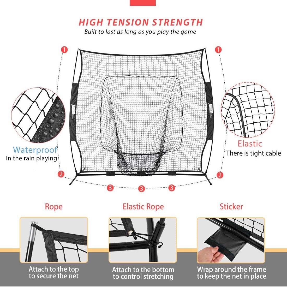 VIVOHOME 7 x 7 Feet Baseball Backstop Softball Practice Net with Strike Zone Target Tee and Carry Bag for Batting Hitting and Pitching