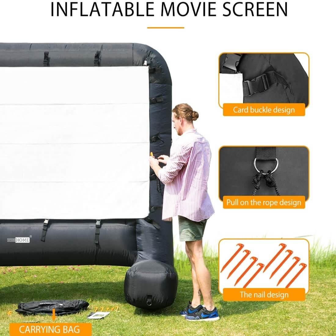 VIVOHOME 16 Feet Indoor and Outdoor Inflatable Blow up Mega Movie Projector Screen with Carry Bag for Front and Rear Projection