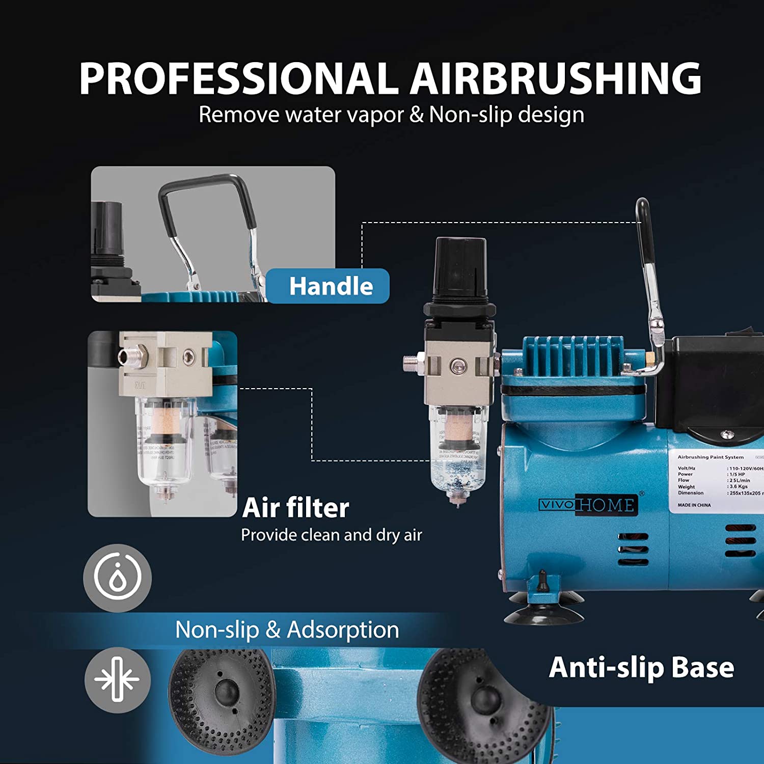 1/5 HP Air Compressor & Airbrush Gun Kit Airbrushing Paint Set 110-120V ETL  list