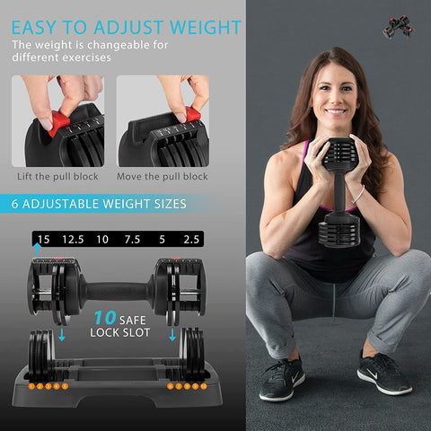 VIVOHOME 2.5 lbs to 15 lbs Adjustable Weights Dumbbells Set of 2