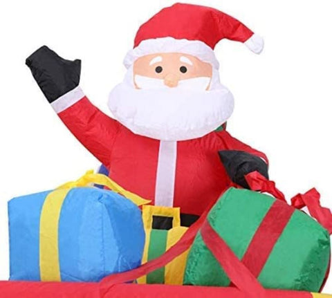 VIVOHOME 7.2ft Long Christmas Inflatable LED Lighted Santa on Sleigh with Reindeers and Gift Boxes Blow up Outdoor Yard