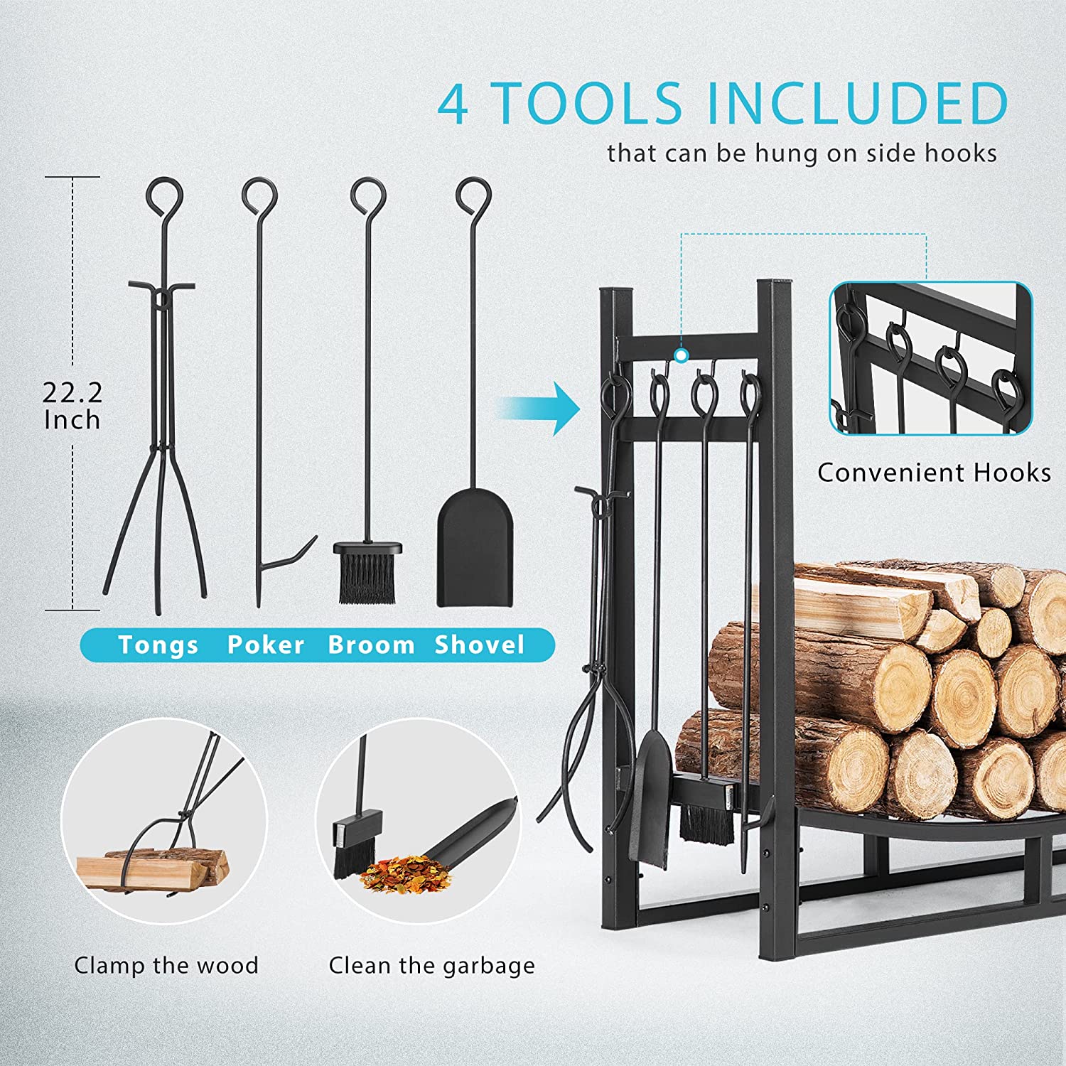 VIVOHOME Firewood Wood Storage with Fireplace Tool Set 33 Inch