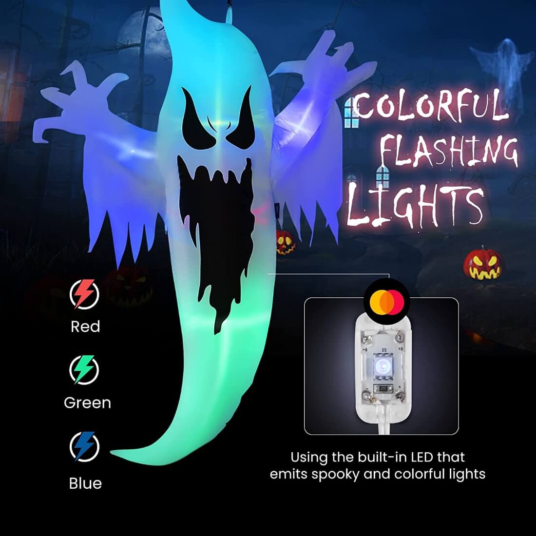 VIVOHOME 5ft Halloween Inflatable Hanging Ghost with Colorful Lights