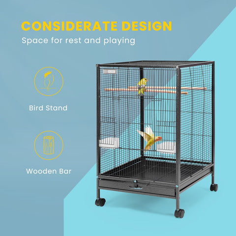 VIVOHOME 30 Inch Height Wrought Iron Bird Cage with Rolling Stand for Parrots Conure Lovebird Cockatiel Black