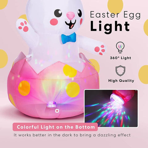 VIVOHOME 4ft Height Inflatable Easter Bunny Friendly Rabbit with Bow Tie Waving Inside Eggshell Built-in Colorful LED Lights Blow up Outdoor Lawn Yard Decoration