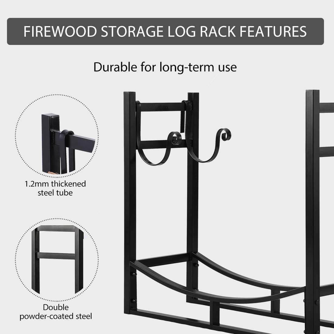 VIVOHOME 3ft Heavy Duty Indoor Outdoor Firewood Storage Log Rack with Kindling Holder