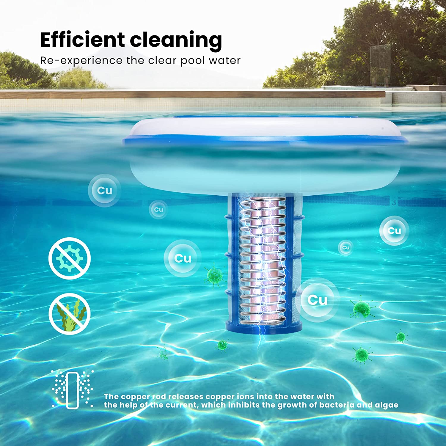 VIVOHOME Solar Pool Ionizer Chlorine-Free Sun Shock & Water Purifier Automatic Pool Cleaner