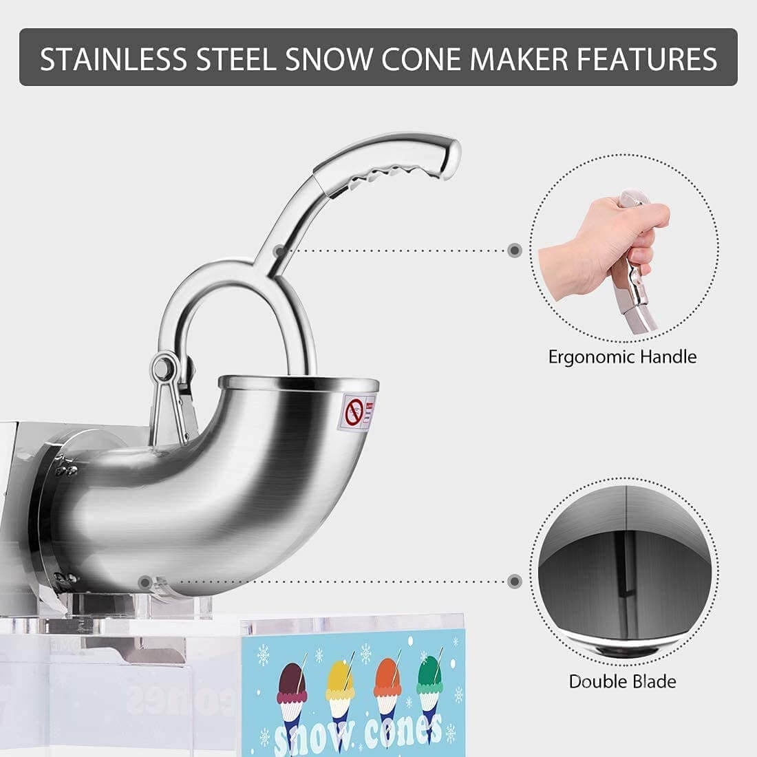 VIVOHOME Electric Dual Blades Ice Crusher Shaver Snow Cone Maker Machine Silver 143lbs/hr for Home and Commerical Use