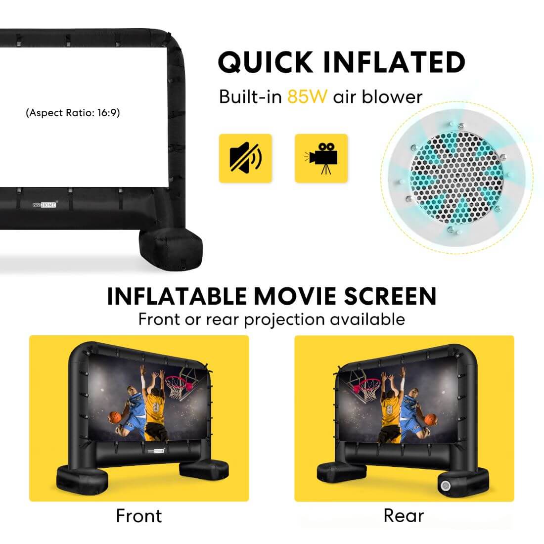 VIVOHOME 14 Feet Indoor and Outdoor Inflatable Blow up Mega Movie Projector Screen with Carry Bag for Front and Rear Projection