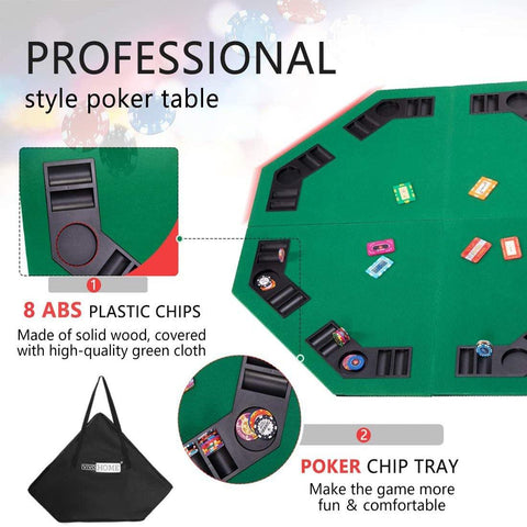 VIVOHOME Foldable 8-Player Texas Poker Card Tabletop Layout Portable Anti-Slip Rubber Board Game Mat