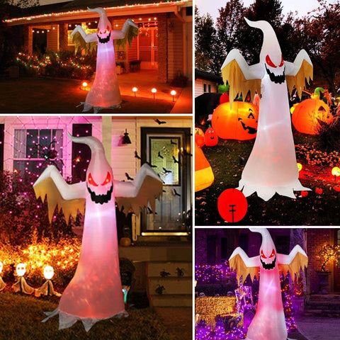  VIVOHOME 8ft Height Halloween Inflatable White Ghost with Red Rotating Led Lights Blow up Outdoor Lawn Yard Decoration