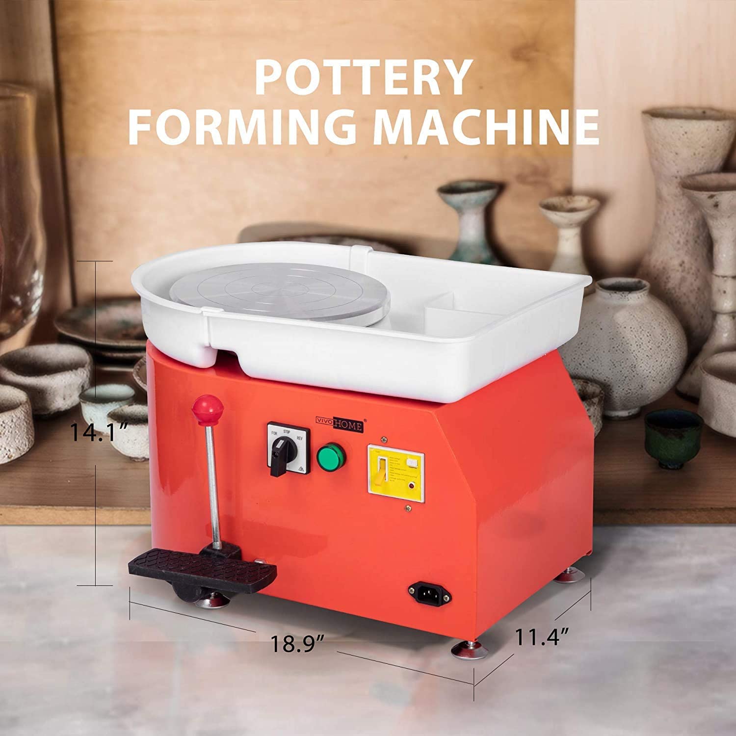 VIVOHOME 25CM Pottery Wheel Forming Machine 350W Electric DIY Clay Tool with Foot Pedal and Detachable Basin for Ceramic Work Art Craft Orange