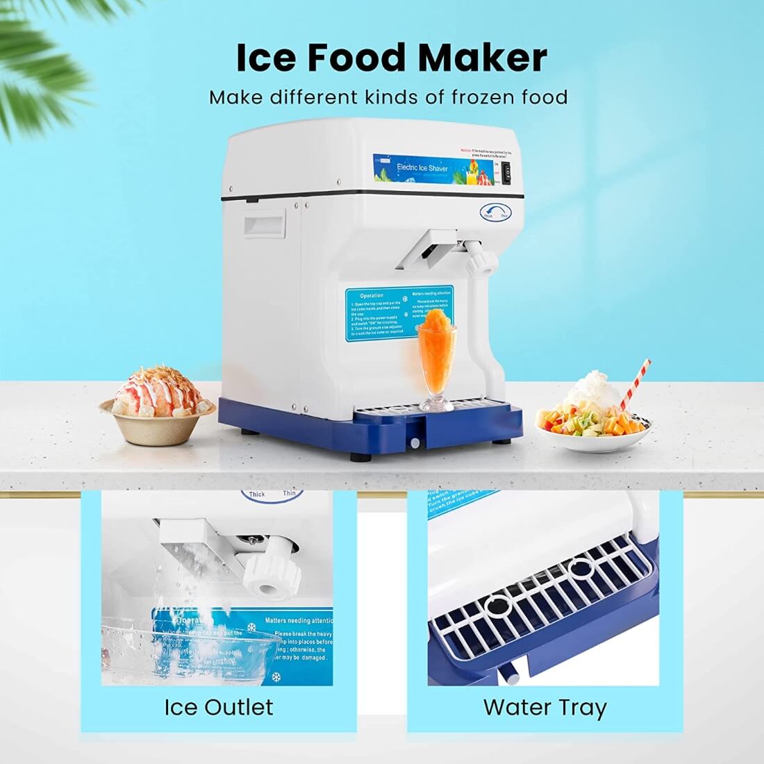 250W Electric Snow Cone Maker Shaver Commercial Ice Crusher with Case 2500  r/m 440 lbs, 1 - Foods Co.