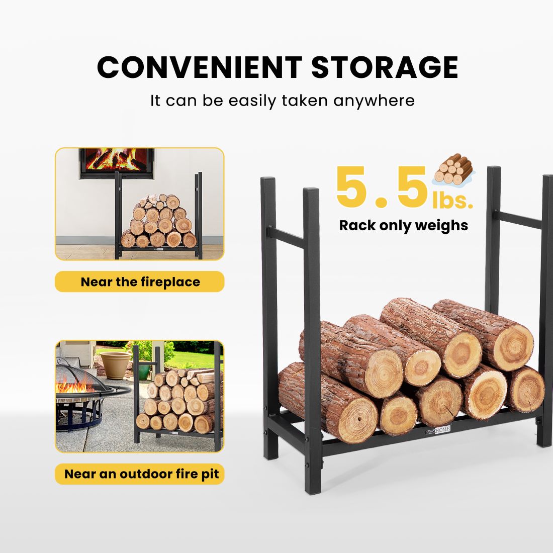 VIVOHOME 2ft Heavy Duty Firewood Storage Log Rack Stand Wood Holder Indoor Outdoor Black