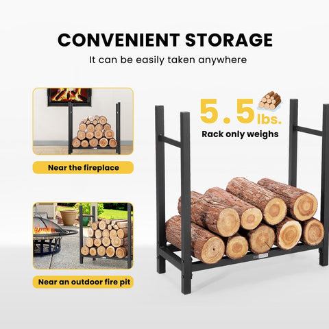 VIVOHOME 2ft Heavy Duty Firewood Storage Log Rack Stand Wood Holder Indoor Outdoor Black