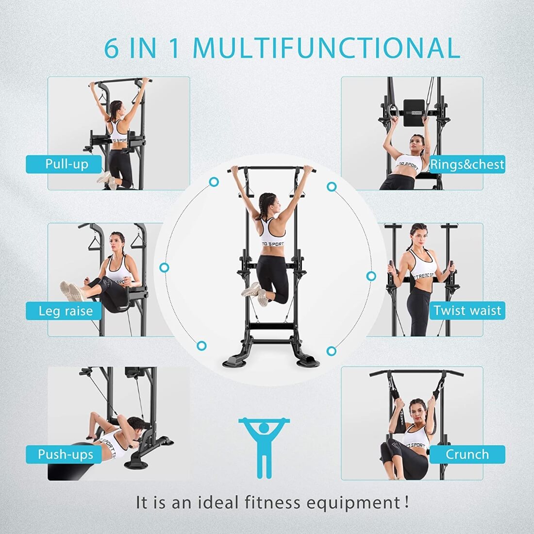 VIVOHOME Height Adjustable Multi-Function Power Tower with Backrest Workout Dip Station Pull Up Bar Stand Fitness Strength Training Exercise Equipment for Home Gym 330LBS