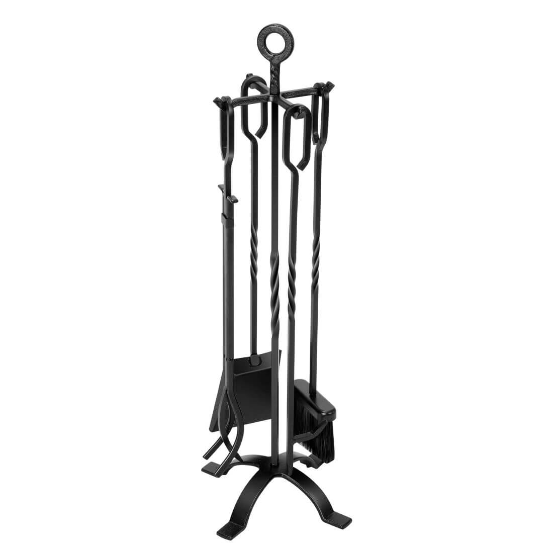 VIVOHOME 5 Pieces Wrought Iron Fireplace Tool Set with Poker Grabber Broom Shovel Stand with Handles Wood Stove Firepit Accessories Tools Modern Black