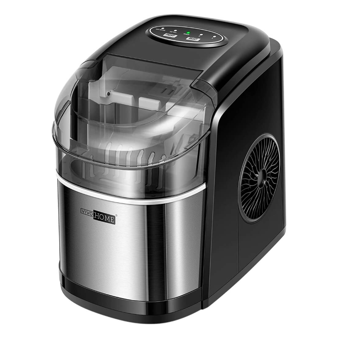 VIVOHOME Electric Portable Compact Countertop Automatic Ice Cube Maker Machine with Curved Visible Window Hand Scoop and Self Cleaning Function 26.5lbs/Day Black