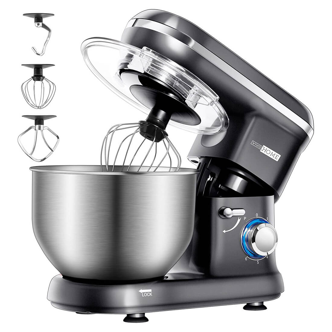 HOMCOM 6 Qt. 6-Speed White Stainless Steel Stand Mixer with Dough