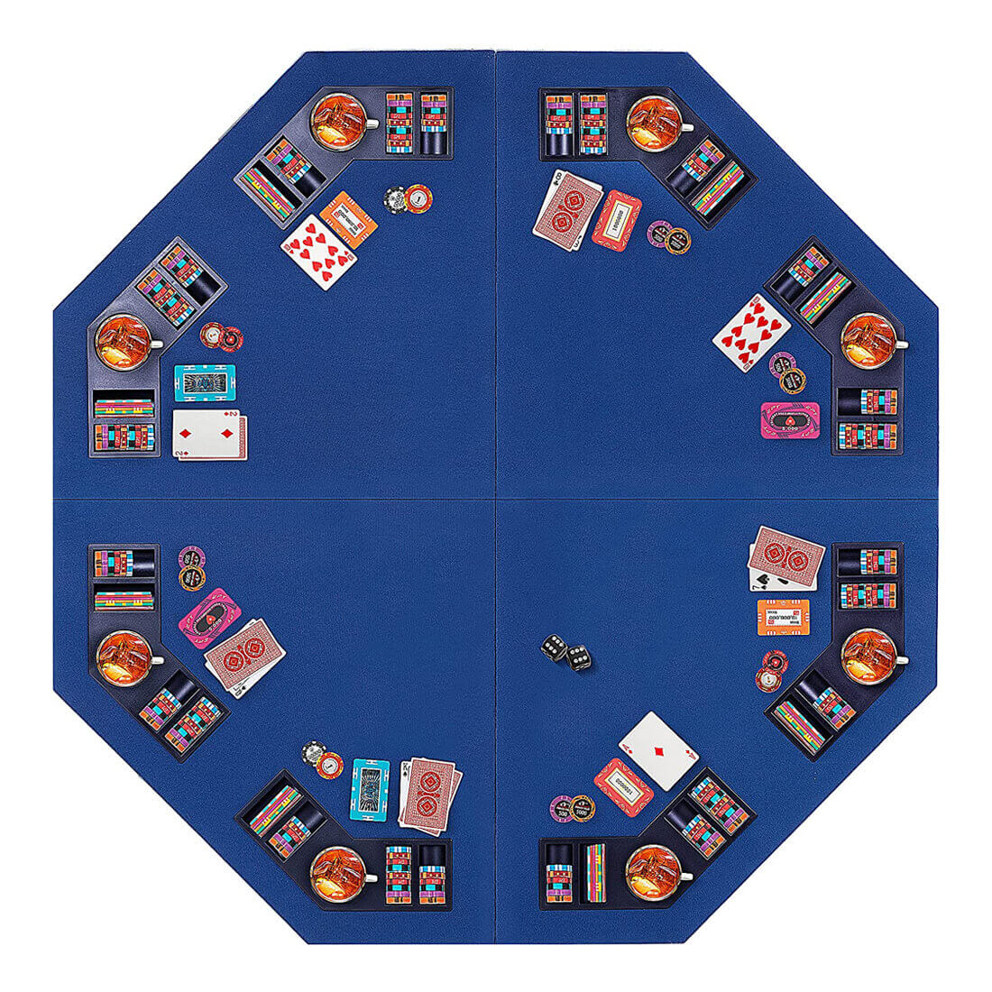 VIVOHOME 48 Inch Foldable 8-Player Texas Poker Card Tabletop Layout Portable Anti-Slip Rubber Board Game Mat with Cup Holders and Carrying Bag, Blue