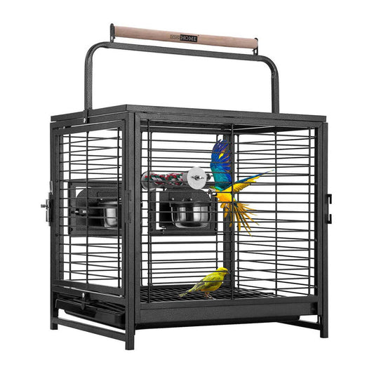 VIVOHOME 19 Inch Wrought Iron Bird Travel Carrier Cage for Parrots Conures Lovebird Cockatiel Parakeets 1100